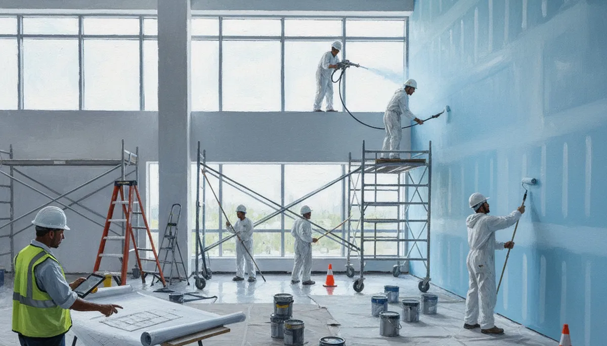 Miami commercial painting crew applying durable exterior coatings on a business building in Miami, FL