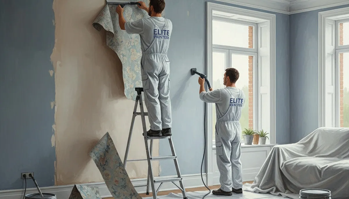 Wallpaper removal service in Miami, FL, by Miami Paint Pros preparing walls for a smooth finish